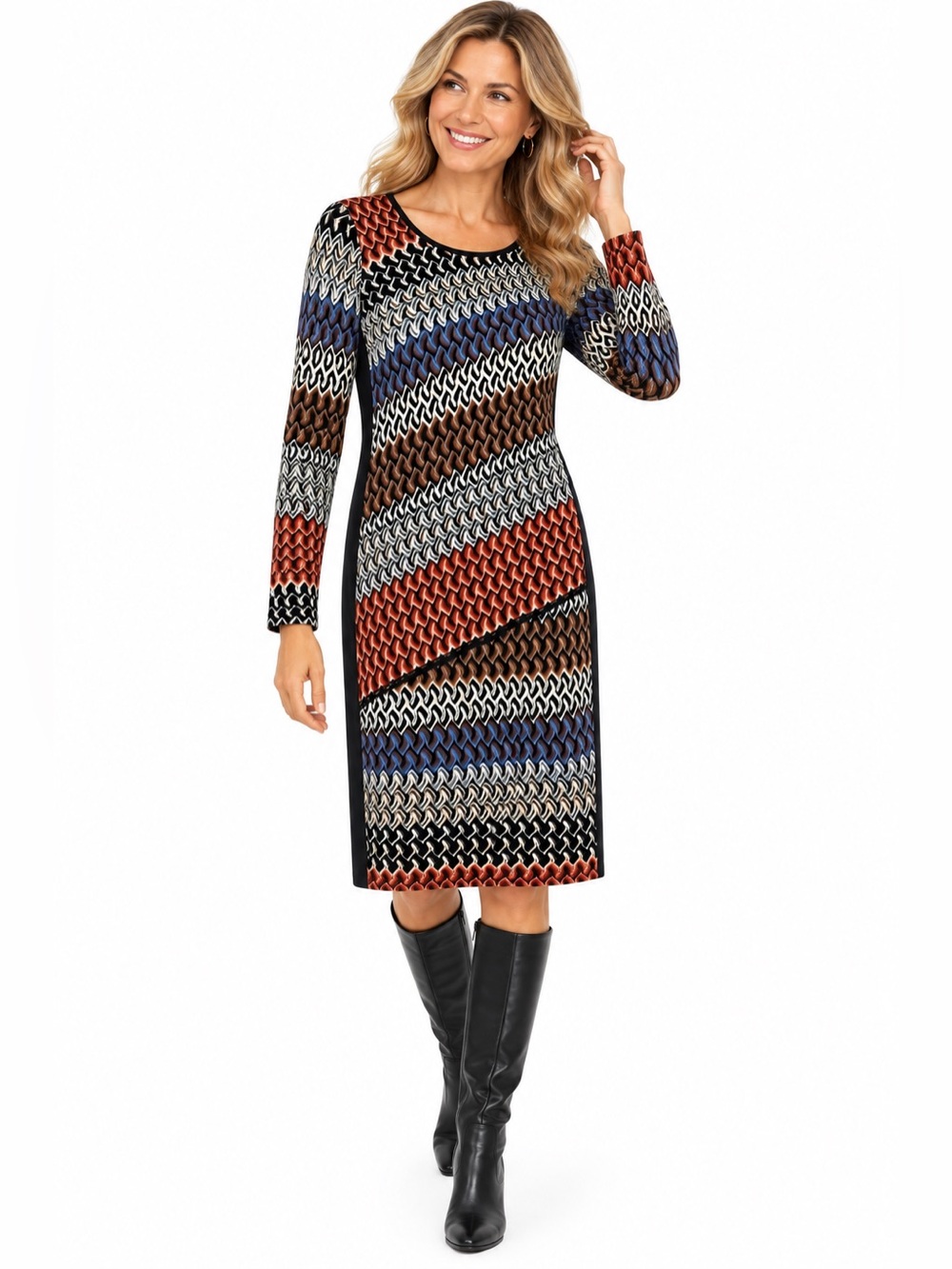 NIC+ZOE L Art to Wear Chevron Sweater Dress Multicolor Lined Geometric Knit